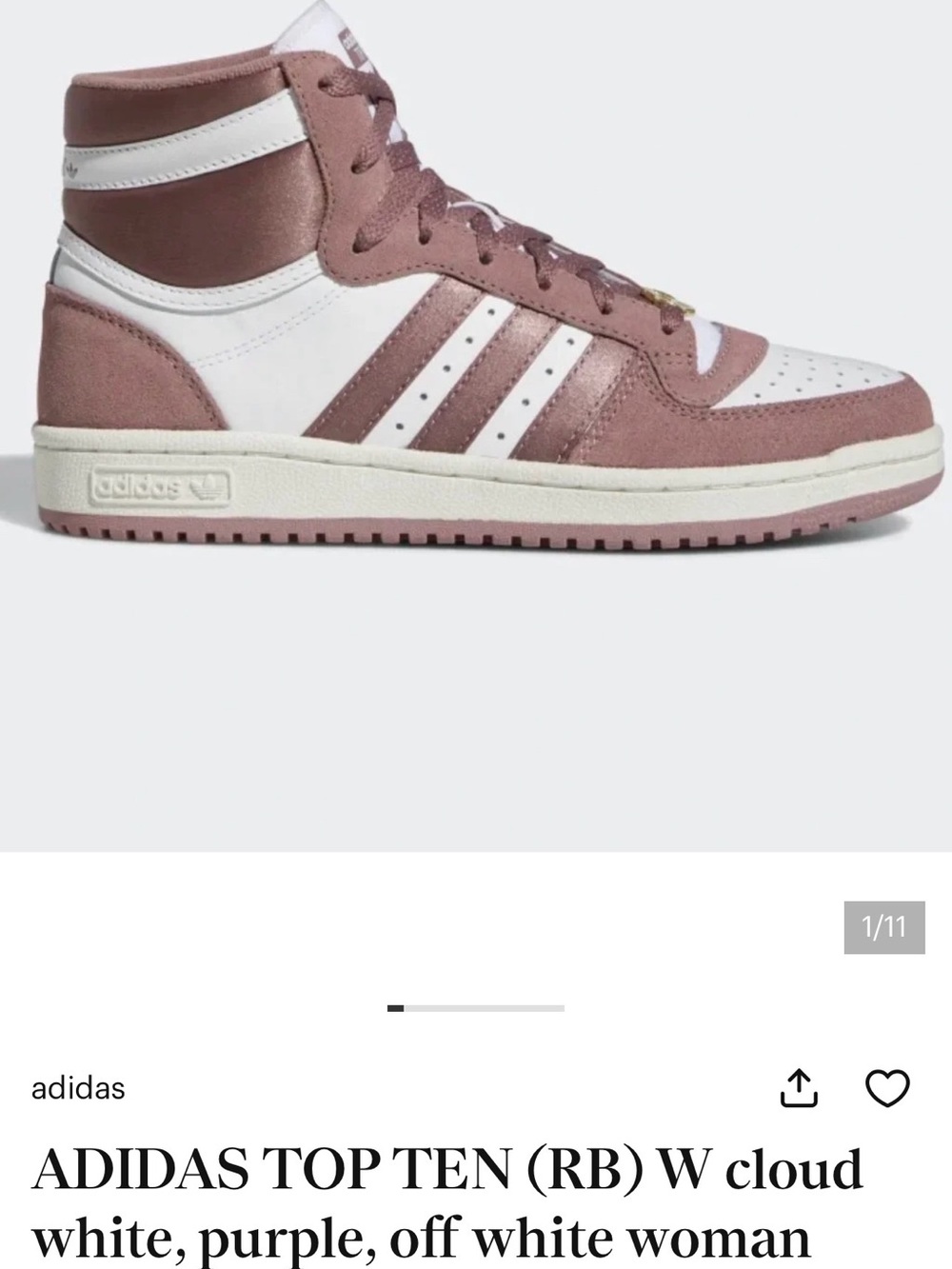 adidas Top Ten High-Top Sneakers in White and Mauve